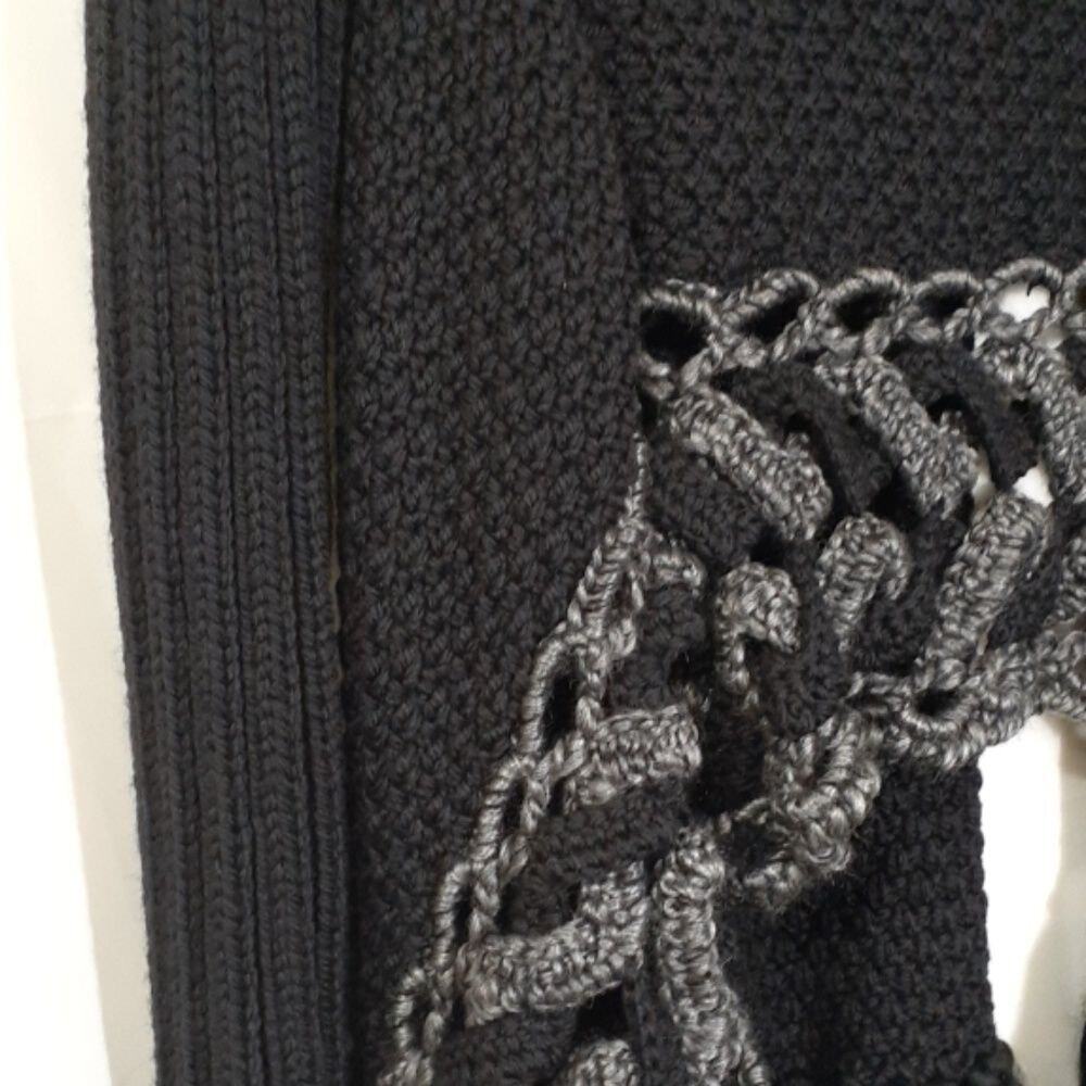 Vintage Catherine Malandrino Wool Cable Knit Fringe Duster Cardigan Small Boho - Picture 8 of 8